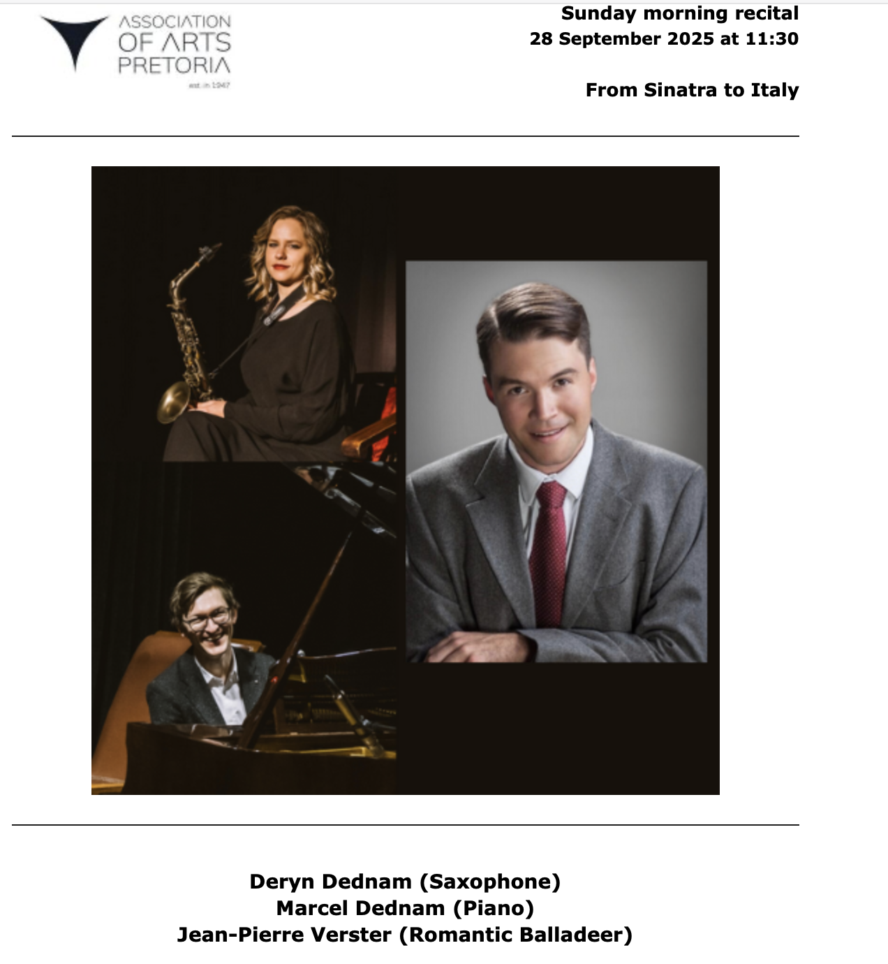 Sunday morning recital – From Sinatra to Italy Poster