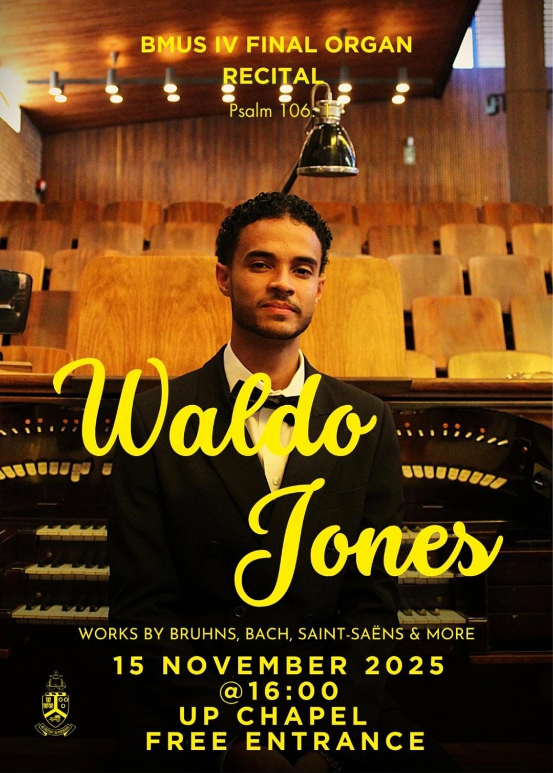 Waldo Jones – BMus Recital Organ Poster