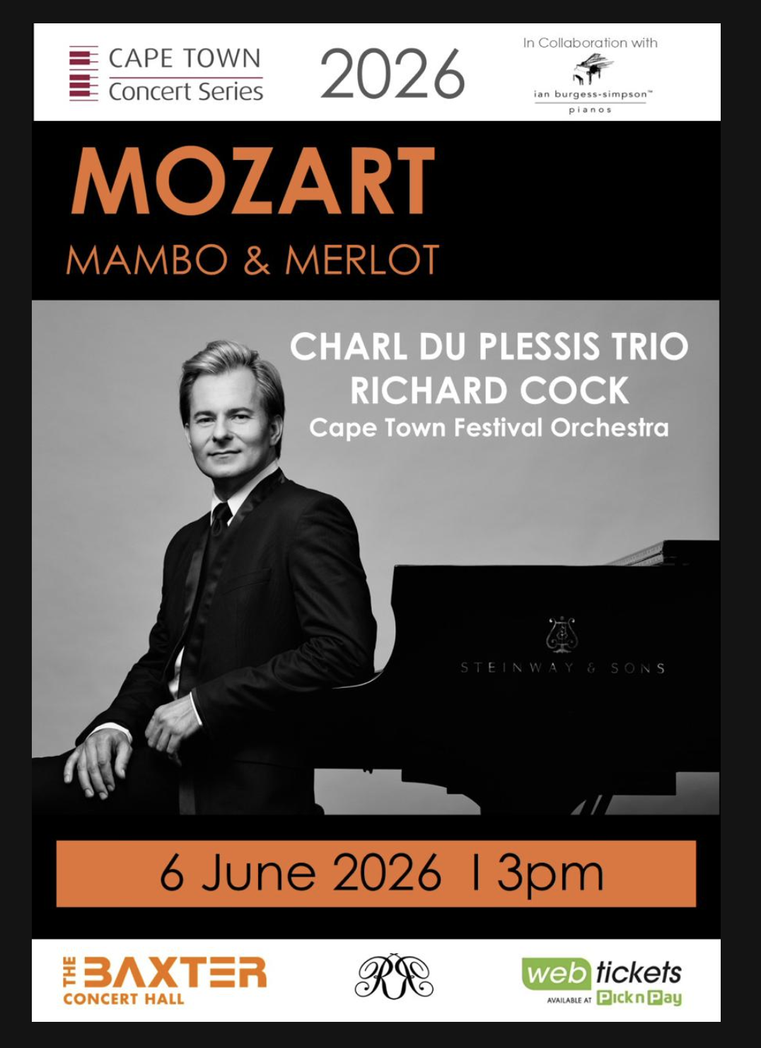 International Piano Series : Charl du Plessis – Mozart, Mambo and Merlot Poster